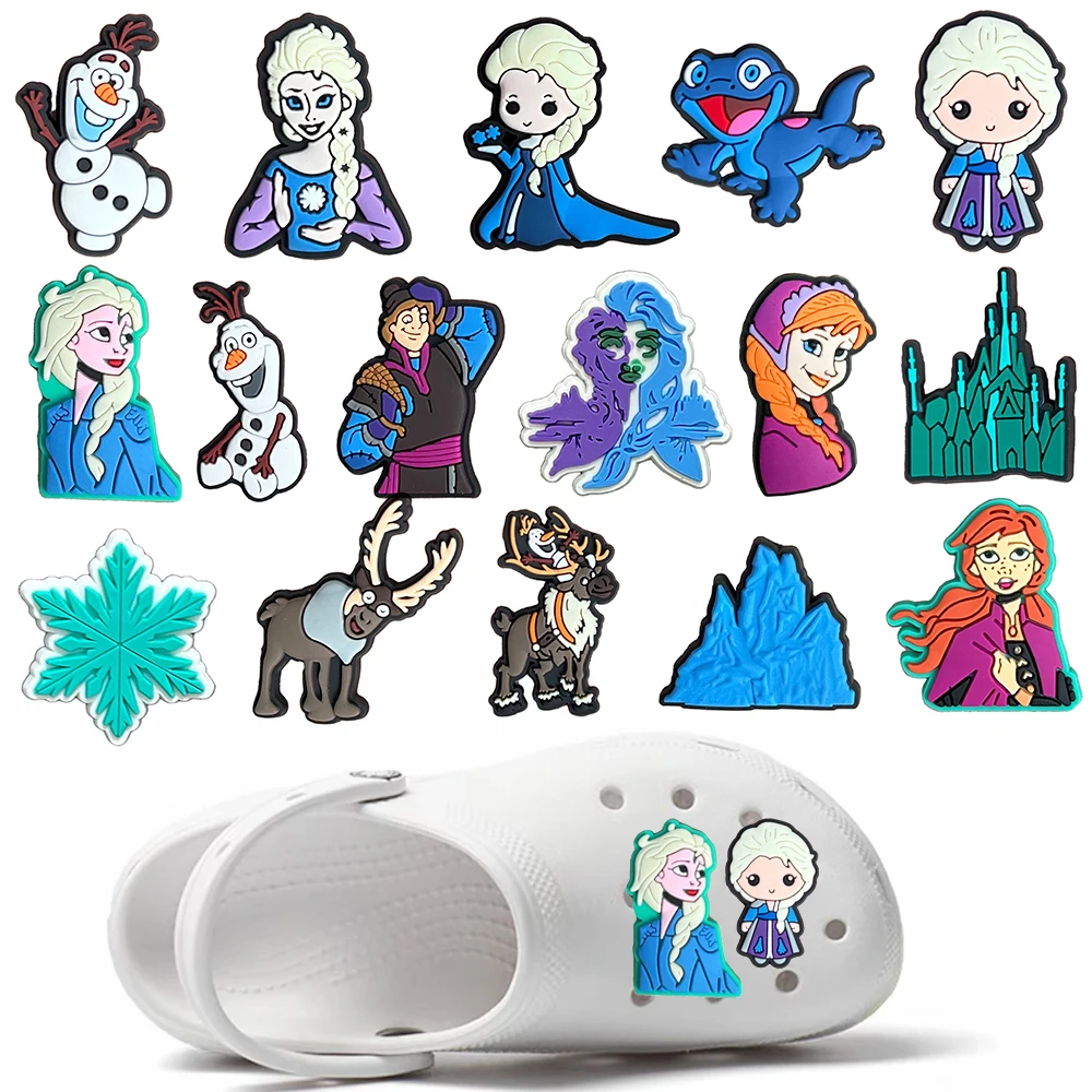 

1-16pcs MINISO Disney Frozen Series Shoe Charms Buckle Cartoon Shoes Accessories Decorations Fit Clog Sandal Girl Kids Gifts