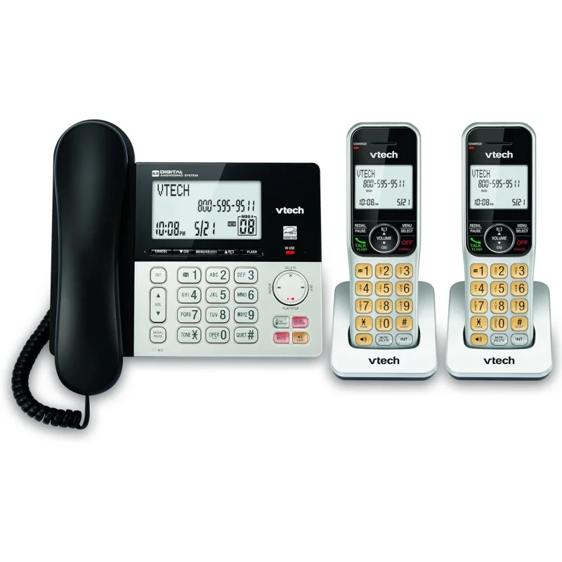 VG208-2 DECT 6.0 2-Handsets Corded/Cordless Phone for Home with Answering Machine, Call Blocking, Caller ID