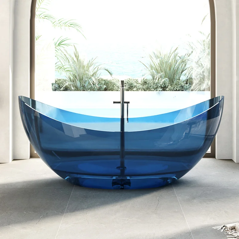 

Moon shaped transparent resin bathtub Hotel Homestay home colored crystal glass shaped bathtub
