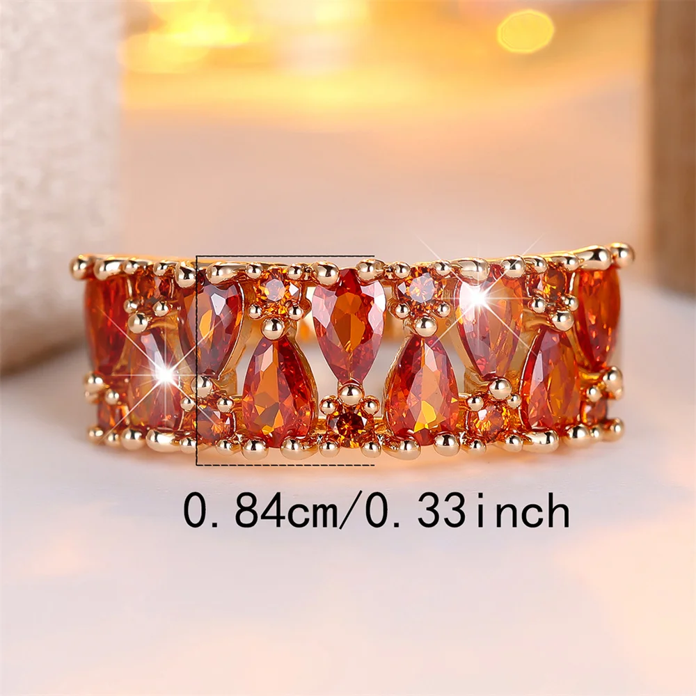 Red Zircon Pear Cut Stone Water Drop Rings For Women Vintage Gold Color Engagement Ring Wedding Jewelry Bridal Birthday Gifts