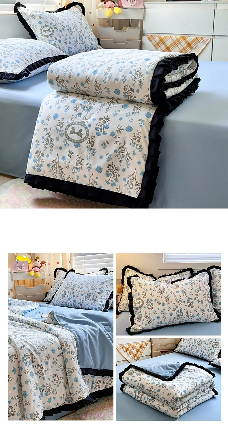 Floral Style Duvet Summer Comforter Single/Queen Size Quilts Quilted Blanket Skin-friendly Bedspread 여름이불(Pillowcase Need Order)
