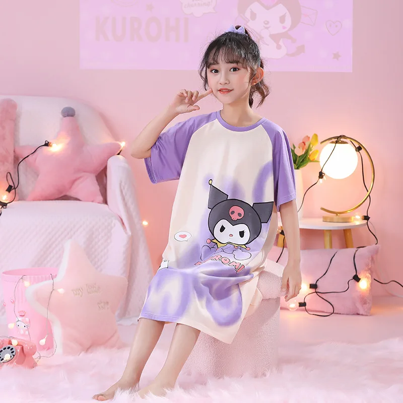 

Sanrios Cinnamoroll Summer Parent-Child Nightdress Short-Sleeved Girl Pijamas Cartoon Kulomi Kids Homewear Skirt Toddler Pajamas