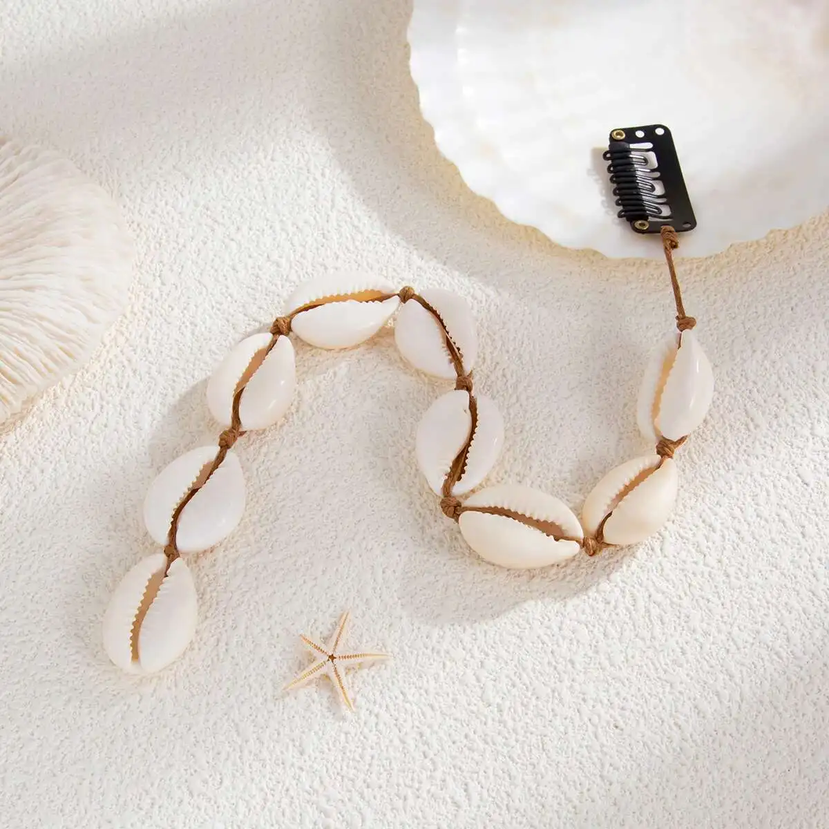 Ingemark 6-teiliges Haar-Accessoire mit Muschelquaste für Frauen, Sommer, Strand, geflochtener Wachsfaden, Haardekoration, Schmuck, Charm-Haarspange – Detail 8