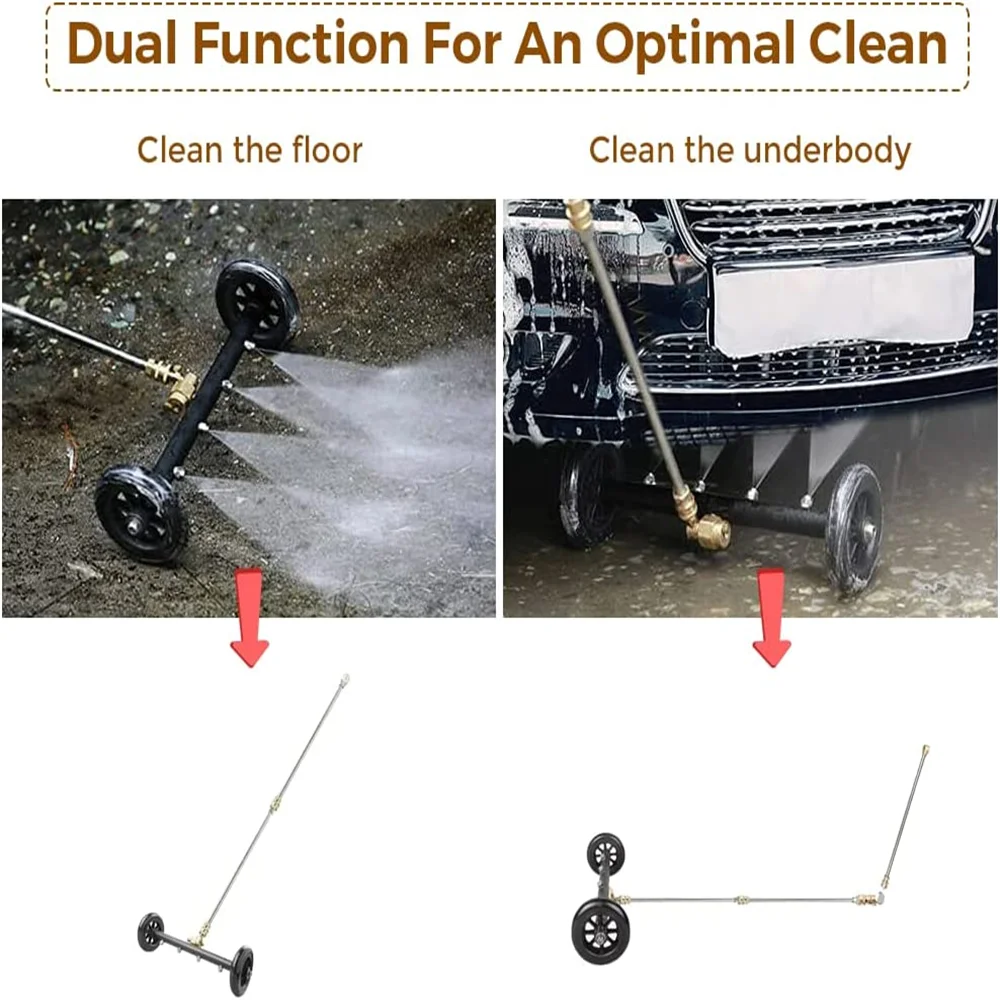 2-in-1 Pressure Washer Undercarriage Cleaner Water Broom, 24 Surface  Cleaner Power Washer Attachment, Underbody Car Washer with 7 Nozzles 3  Extension