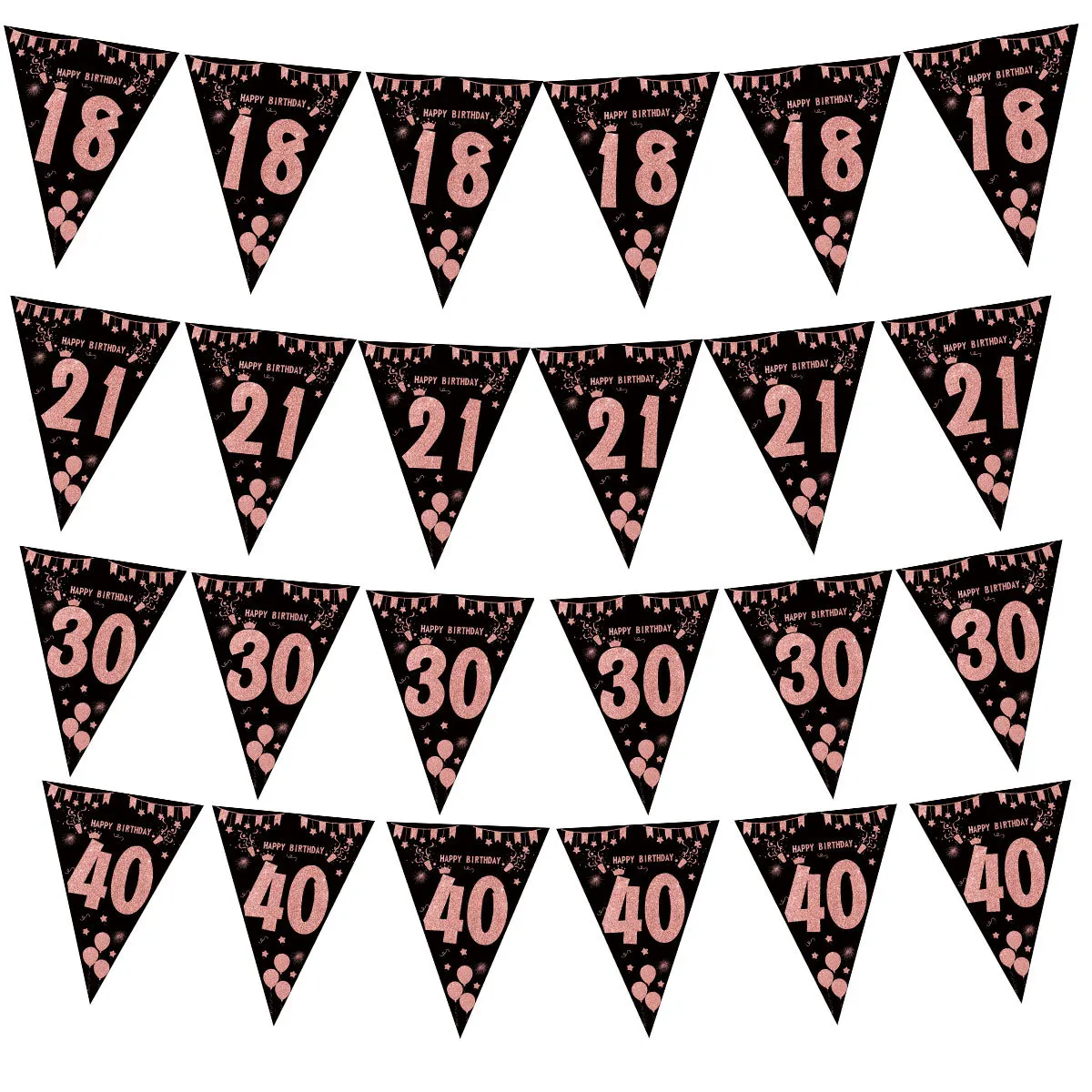 

18th 30th 40th 50th 60th Birthday Bunting Happy Banner Bunting Flags Triangle Rose Gold Glitter Diamond by Numbers 18th Birthday