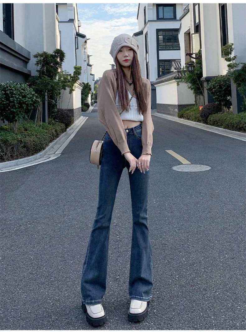 

new spring autumn Fashion casual plus size brand short female women girls students high waist flare jeans