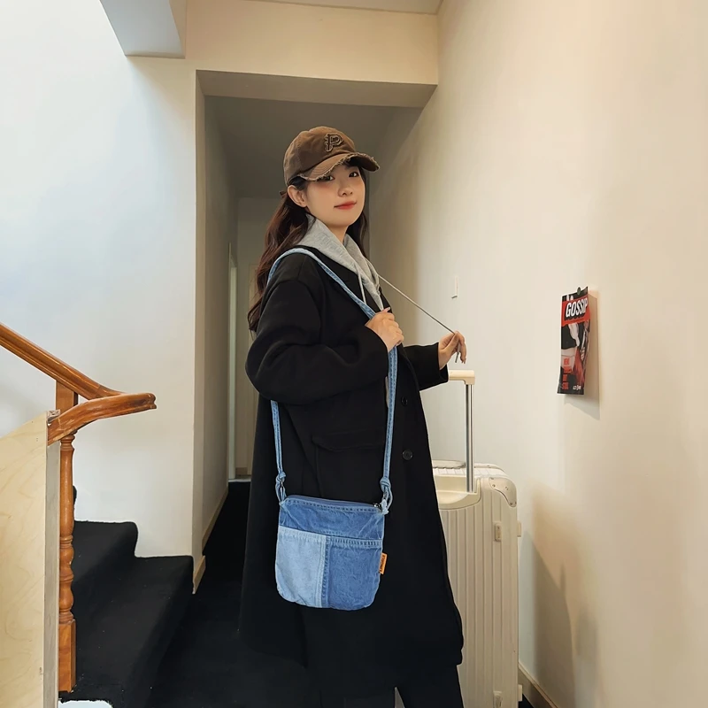Patchwork Denim Women's Bag New Jeans Pocket Canvas Shoulder Bag Cowboy Handbags Small Messenger Bag Y2K Eco Bag Korean Satchels