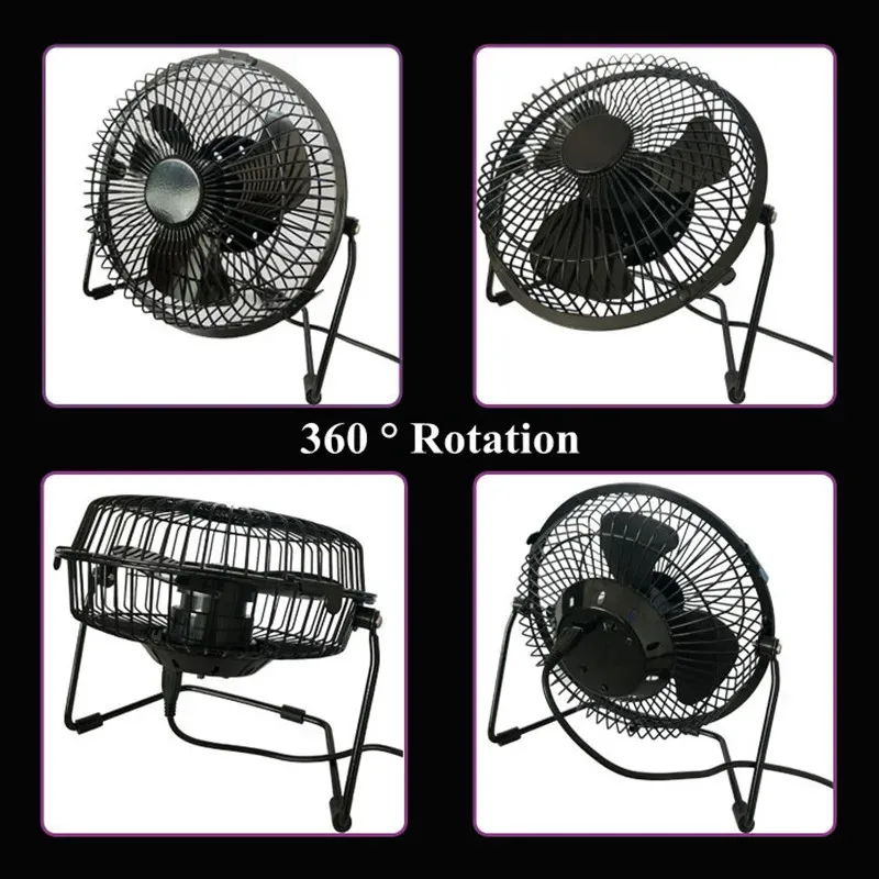 USB Strong Wind Silent MINI Fan Desk 360 Degree Rotatable Stand Summer Cooling Portable Clock Fan for Laptop Office Room 6-inch