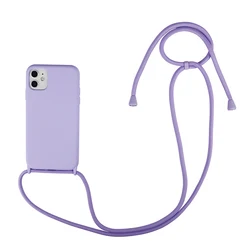 Liquid Silicone Crossbody Lanyard Case with Neck Strap - Soft Candy Cover for iPhone 6 7 8 SE (Purple)