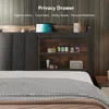 Bed Frame with 1 Hidden Drawer and 2 Drawers, Metal Heavy Duty Bed Frame with Upholstered Headboard and Multi-Port Charging 3