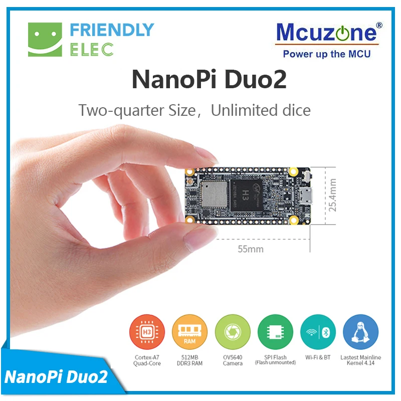 Friendlyelec Nanopi Duo2 512m Allwinner h3 Cortex-a7 Wifi Bluetooth Módulo Ubuntucore Aplicações de Pouco Peso Iot