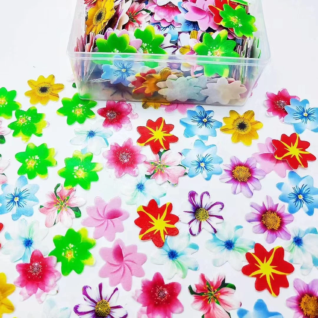 

300pcs/Bag Mixed Flowers Food Wafer Rice Paper Cake Toppers Kitchen Tools Wedding Birthday Food Decorations Tools