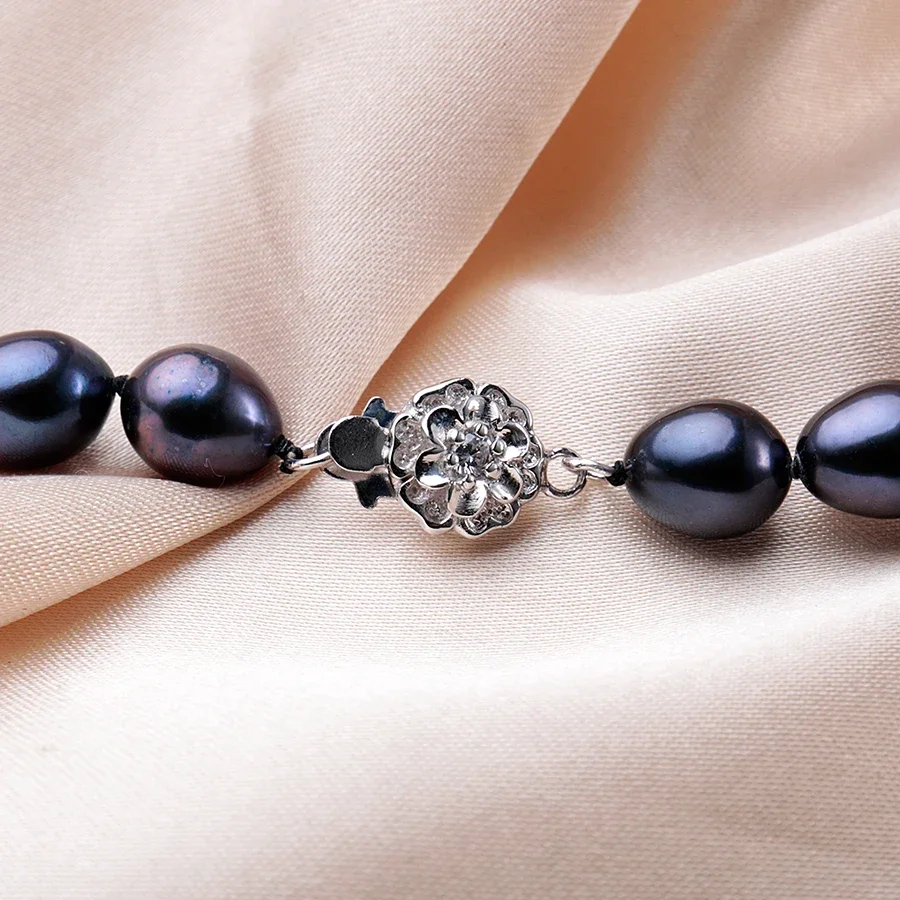 New Arrival 8-9 mm Natural Freshwater Black Pearl Jewelry Necklace 925 Sterling Silver Flower Buckle  Fine Jewelry For Women 4
