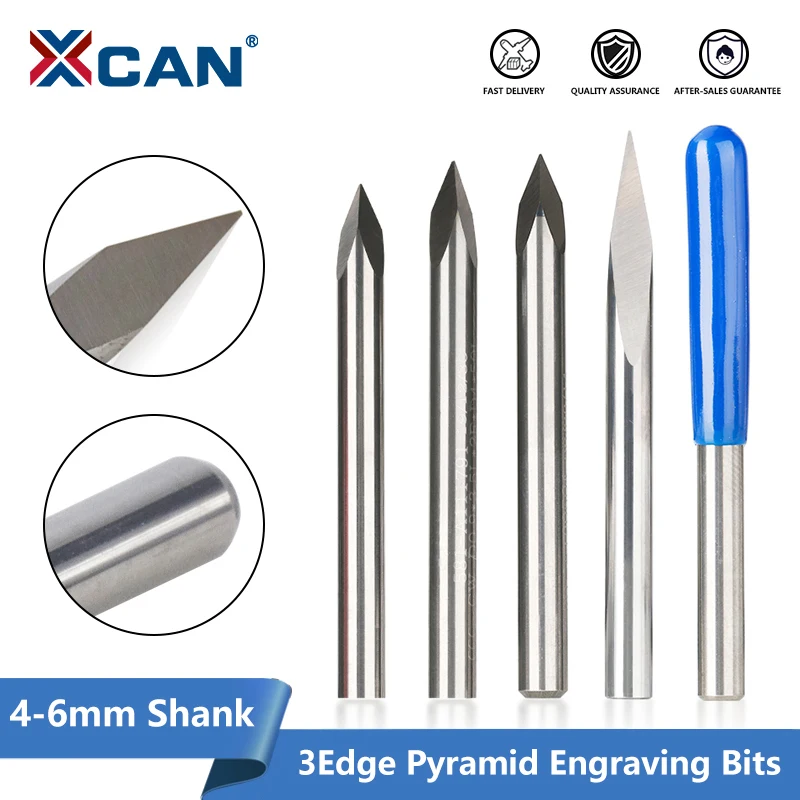 

XCAN CNC Router Bit 3 Edge Pyramid Engraving Bits 4mm Shank Carbide End Mill 20,30,40,45,60,90 Degrees CNC Router Milling Tool