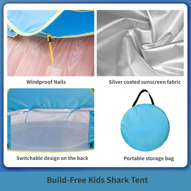 Baby Beach Sátor Felbukkanó Cápa Medencével Hordozható Napsütéses Védelem Vízálló Tengerparti Kiegészítők A Kisgyermek Strand Árnyékához - Image 3