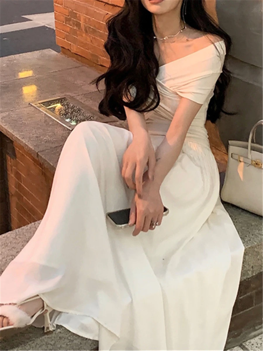 

Midi Dress Women Elegant Summer 2023 Folds Fashion Evening Party Lady Vestidos Patchwork Spring Bodycon Dresses Female Clothes