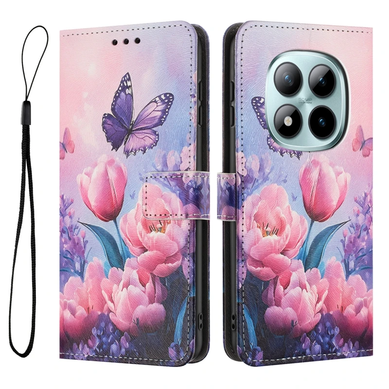 Elegant Wallet Flip Phone Case with Painted Design - Premium Protection and Style