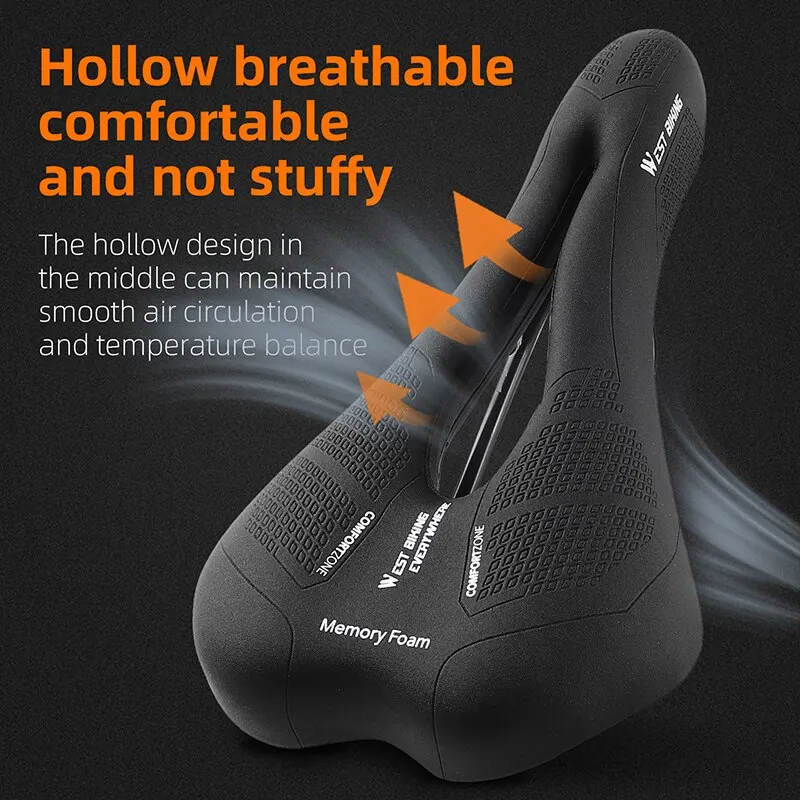 WEST BIKING Ergonomic Bike Saddle Men Women Hollow Breathable Cycling Cushion Comfortable Memory Foam MTB Road BMX Bicycle Seat