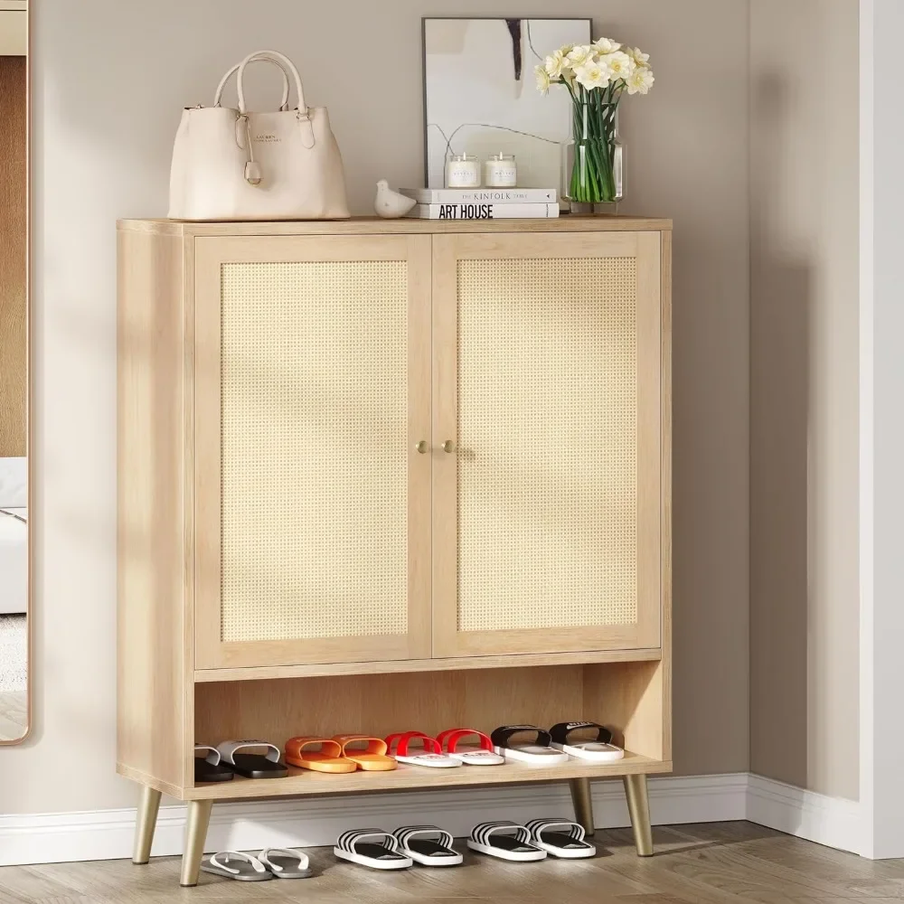 

Rattan Shoe Cabinets with Doors, 5-Tier Storage for Entryway, Shoes Rack Organizer Cabinet Door and Adjustable Shelves