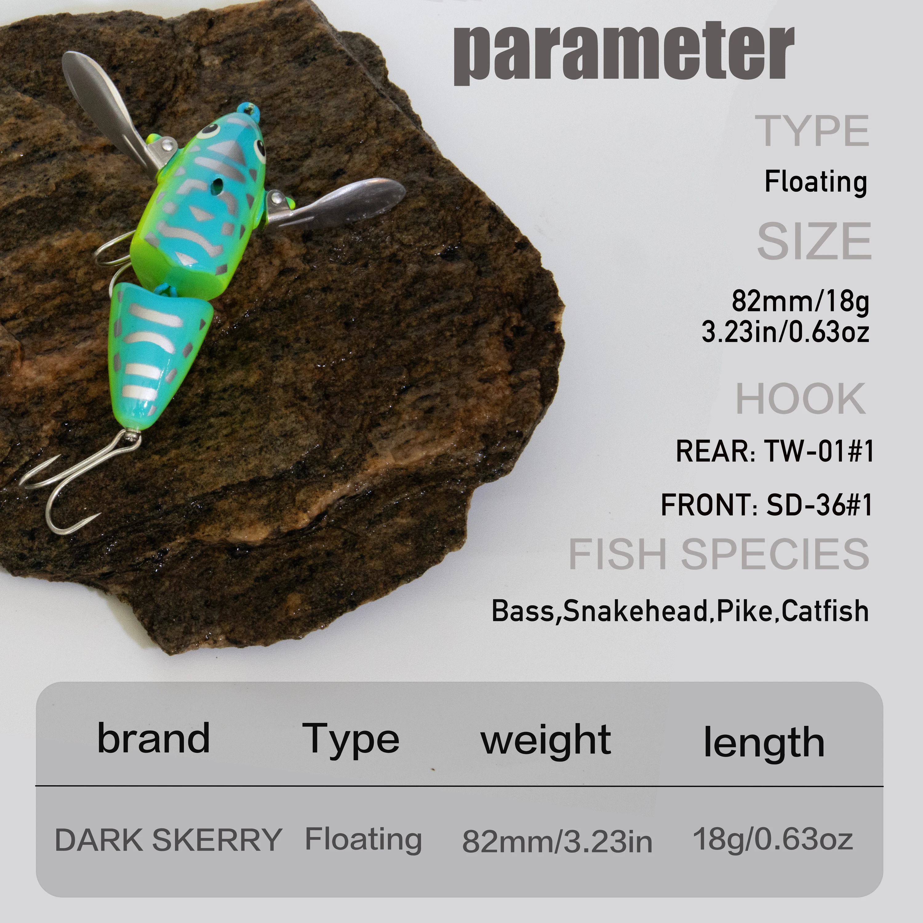 Topwater Catfish Lure 82mm/18g Floating Jointed Crawler Rattling Luminous Night Fishing Strong Surface Action Stable Swim - 5