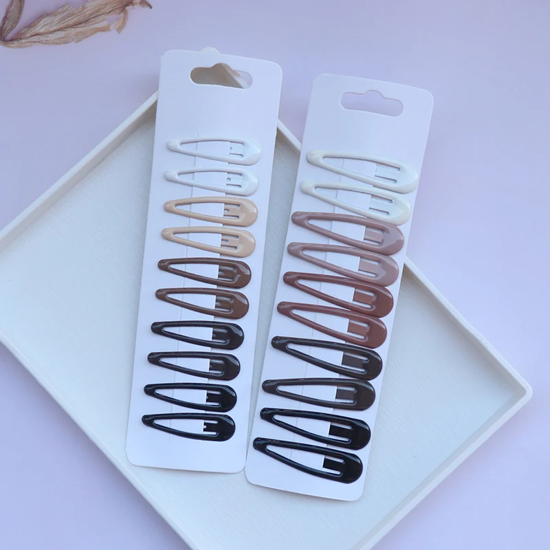10 Stück Metall-Haarspangen mit Druckknöpfen, Wassertropfen, rutschfeste Haarspangen für Frauen, Haarspangen, Schwarz, Beige, Farbverlauf, Braun, Farben, Haarnadel
