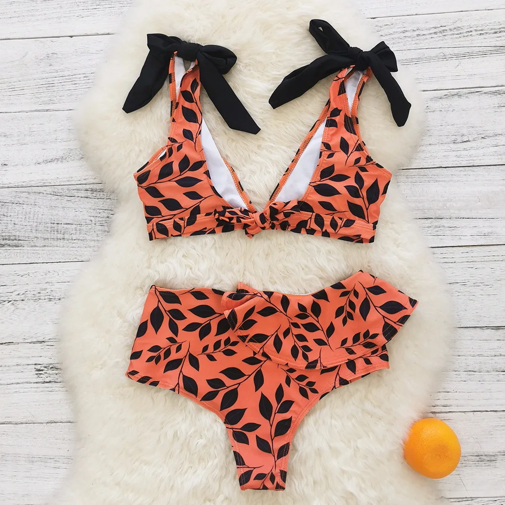Women Bikini Beach 2023 New High Waist Swimsuit Printed Two-piece Set Swimwear Printed Split Swimsuit Female