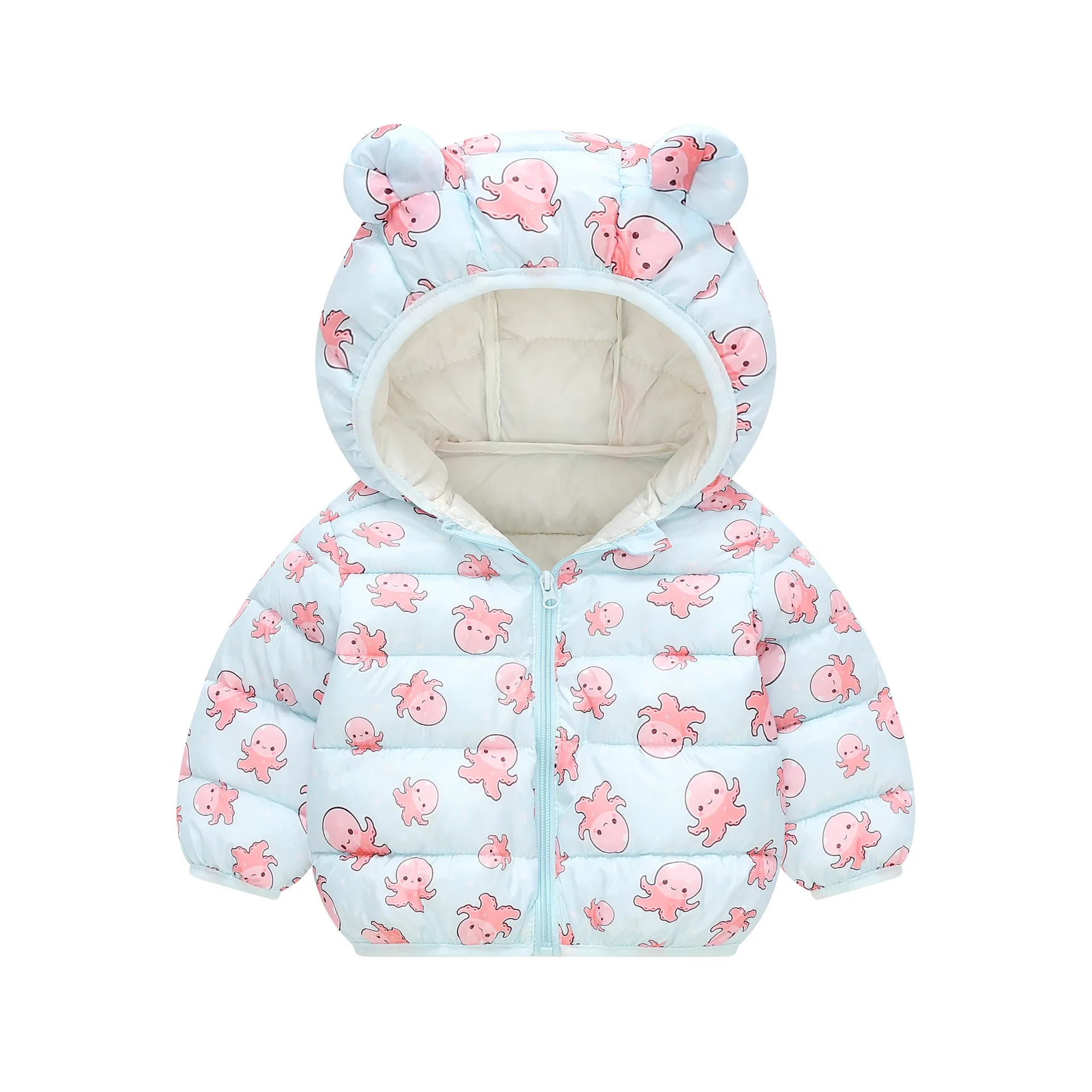 1-6Y Baby Cartoon Bear Ear Hooded Puffer Jackets Infant Warm Printed Winter Coats