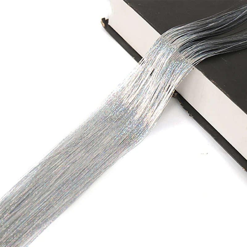Synthetic 6PCS Sparkle Shiny Tinsel Hair Extensions Colored Long Straight Tinsel Kit 1200 strands Hairpiece for Girls Party Use