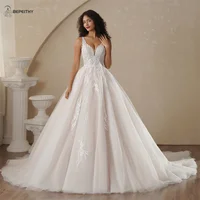 BEPEITHY Customized A-Line Champagne Wedding Dresses 2025 Spring V Neck Sleeveless Romantic Bride Ivory Bridal Gown Vestidos 1