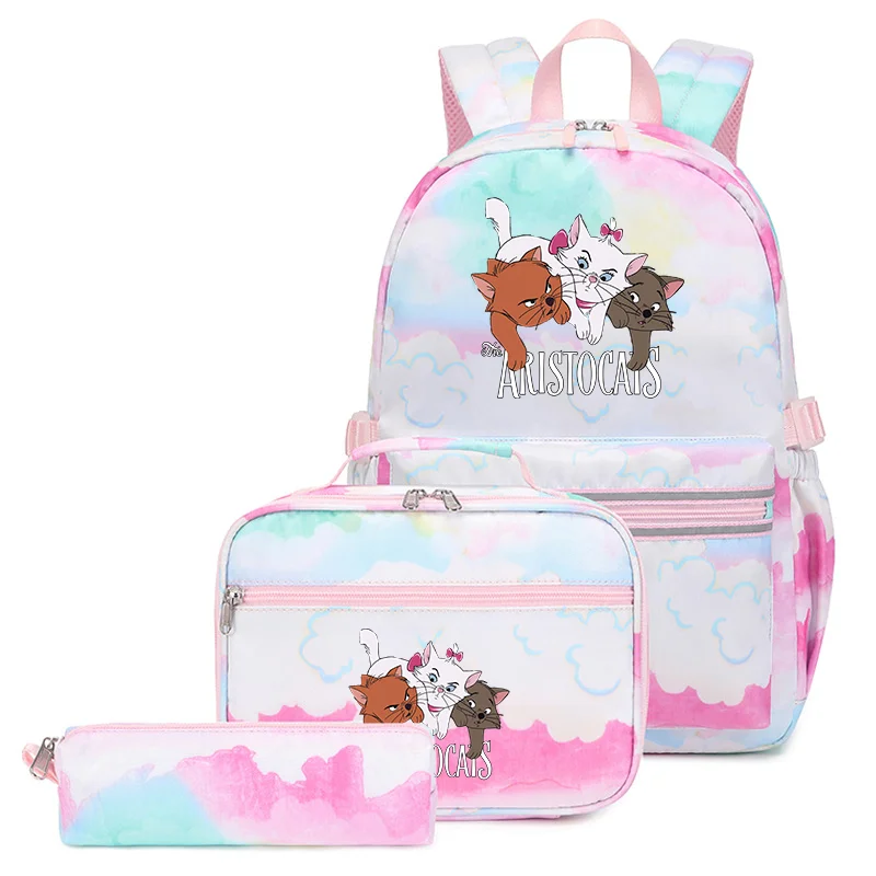 

3Pcs/Set Disney The Aristocats Marie Cat Backpack Colorful Bag Boys Girls School bags Teenager with Lunch Bag Travel Mochilas