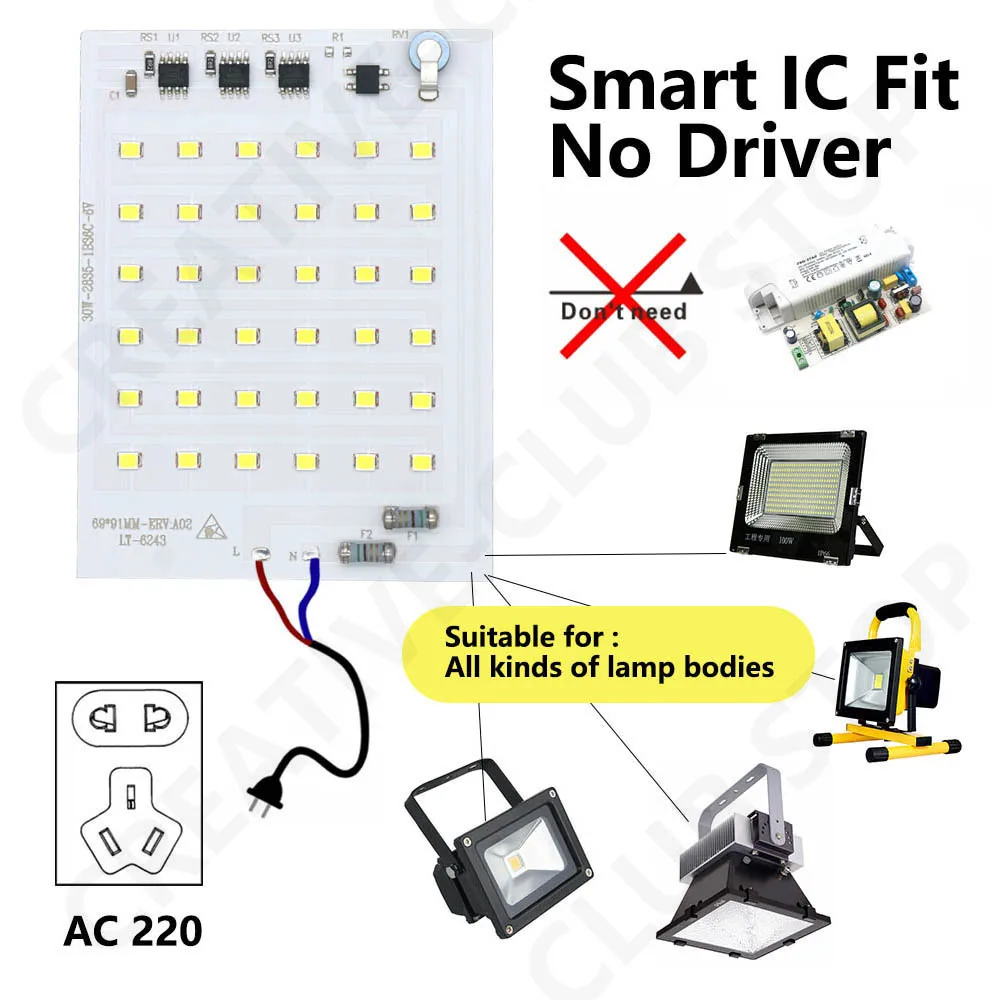 LED Matrix Flood Light SMD2835 Smart IC Light Source Board AC220V 10W 20W 30W 50W 100W 150W 200W bead Board For LEDs Panel Light