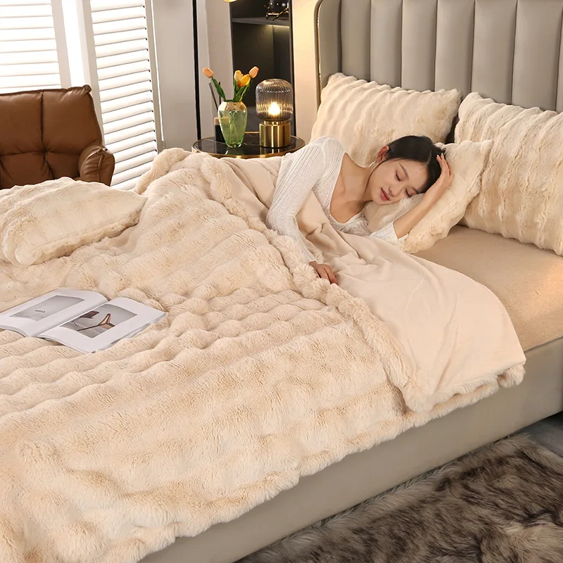 

Universal Four-Level Nap Blanket, Teddy Bubble, Rabbit Fur Material
