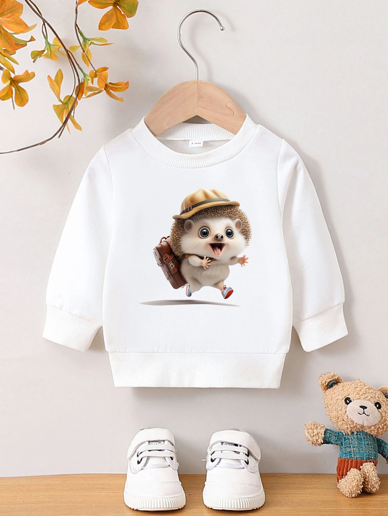Autumn And Winter Baby Boy Round Neck Long Sleeved Casual Cute Cartoon Hoodie Suitable For Ages 1-2