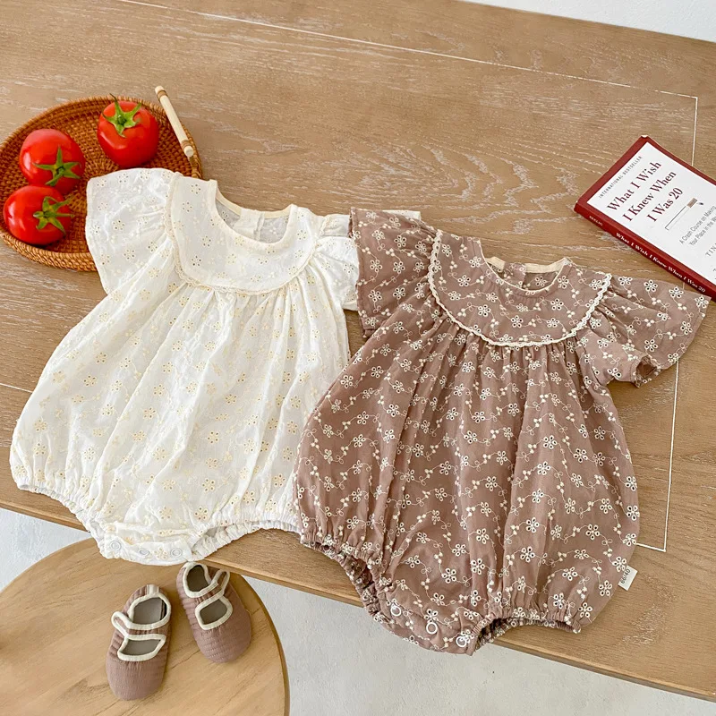 

MILANCEL Summer Baby Bodysuit Embroidery Girls One Piece Ruffle Girls Clothes