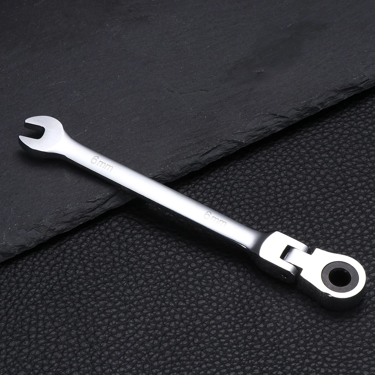 

6mm Dual Heads Ratchet 180 Degree Flexible Pivoting Head Adjustable Combination Dicephalous Wrench Spanner (Silver)