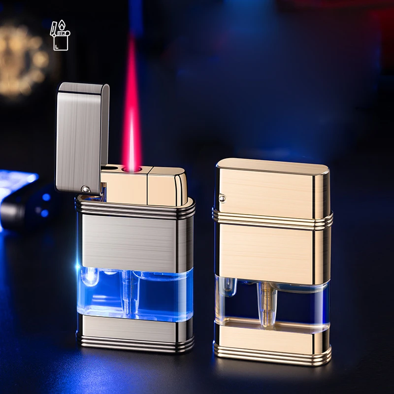 

2023 NEW Metal Windproof Jet Lighters Cigarette Lighters Inflated Personality Holiday Gift Mini Butane Gas Lighter Red Flame