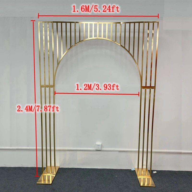 Wrought Iron Screen Arch Gilded Shelf, Wedding Backdrop Decor, Geometry Props, Artificial Flower Stand, Shiny Frame, 3Pcs