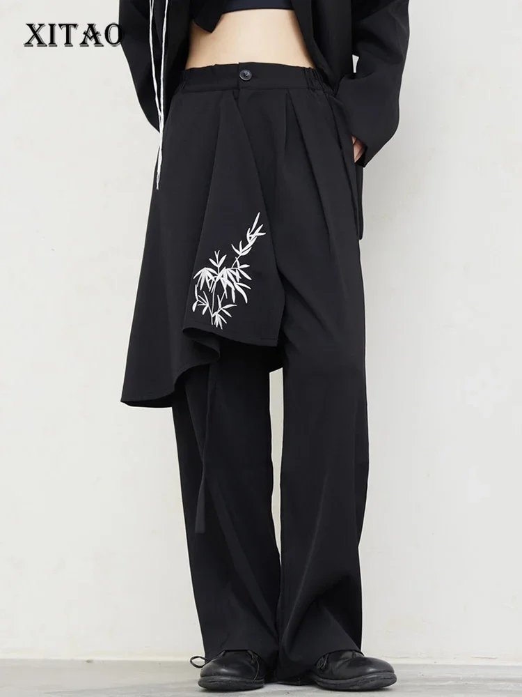 

XITAO Embroidery Irregular Casual Full Length Pants Fashion Trend Street Wind Women Autumn New Loose Wide Leg Pants LYD1369