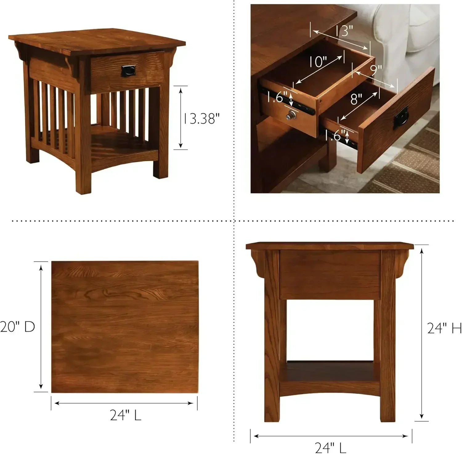 NEW-8222-SC Mission Impeccable Secret Compartment, Locking Drawer Nightstand Side Table, Medium Oak