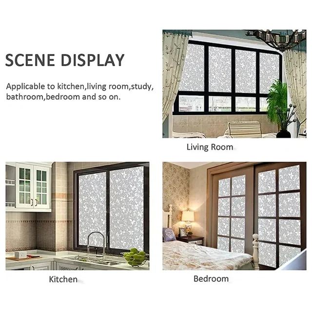 Privacy Window Film Rainbow Window Cling 3D Decorative Window Vinyl Stained Glass Window Covering Non-Adhesive Film Sun UV 6