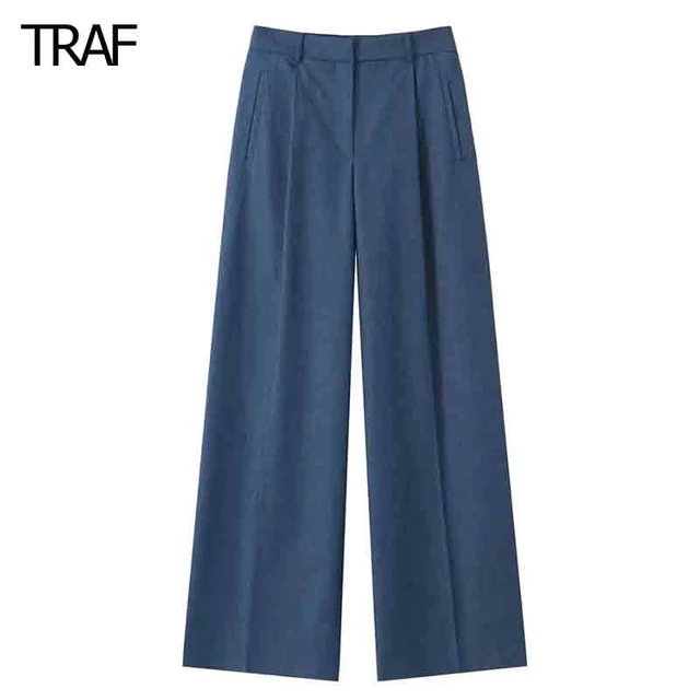 TRAF Pleated Baggy Pants Woman Wide Leg Pants Autumn 2023 High