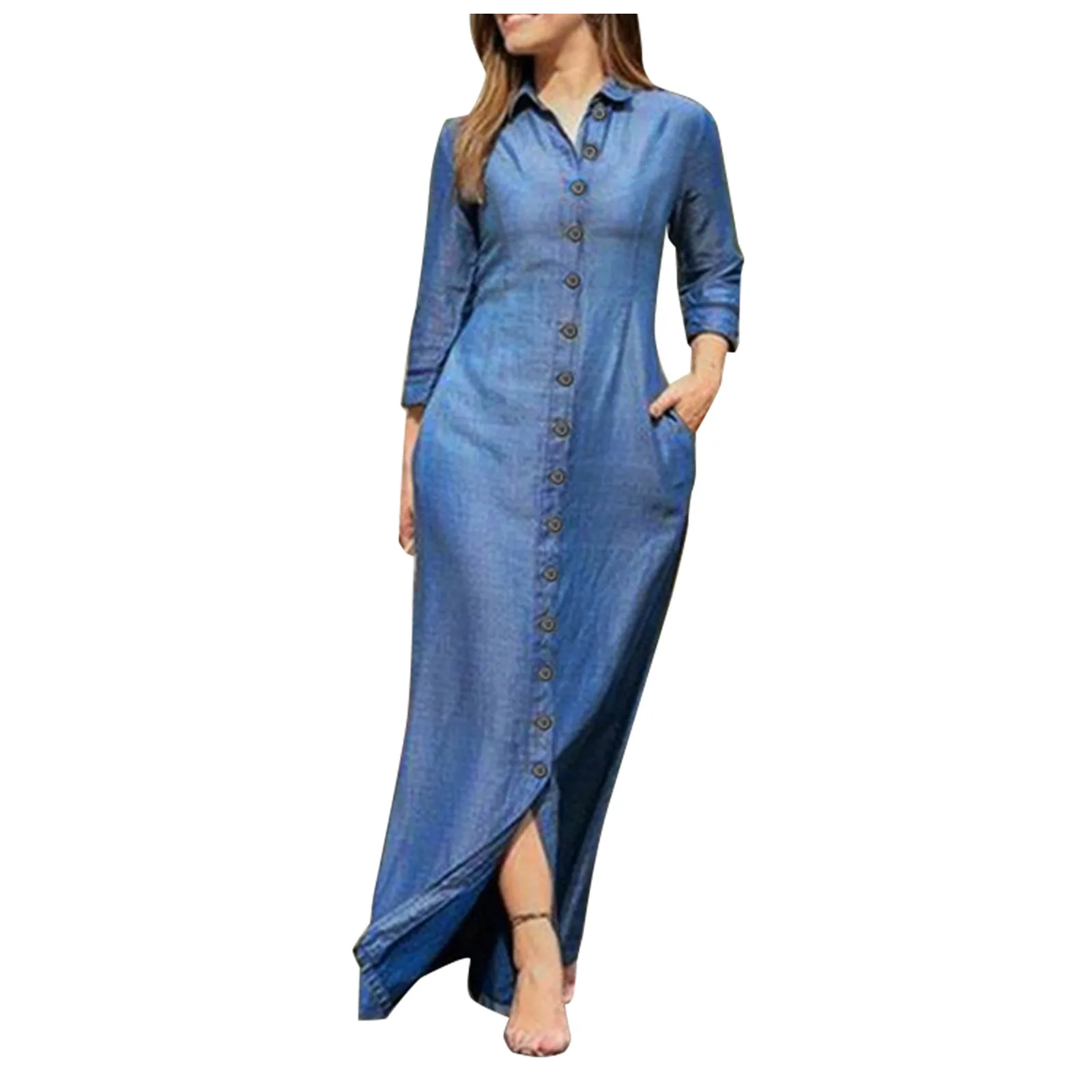 

Cotton Linen Commuting Temperament Solid Color Simple Versatile Dress 2023 Polo Neck Long Sleeved Loose Cardigan Shirt Dresses