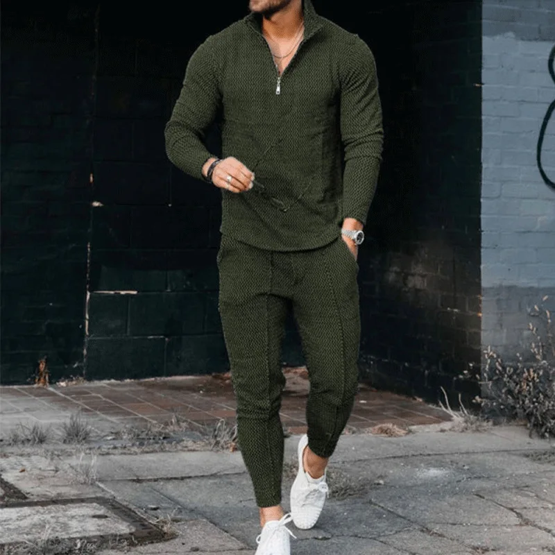 Autumn Casual Men's Fashion Half Zipper Stand Collar Sports Suit
