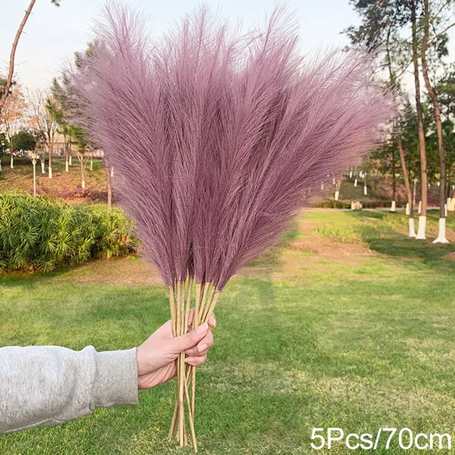 5Pcs 100/70cm Artificial Pampas Grass Bouquet New Year Holiday Wedding Party Home Decoration Plant Simulation Dried Flower Reed 5Pcs-70cm