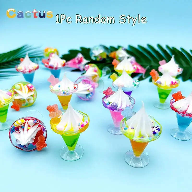 

1Pc Dollhouse Miniature Sundae Bear Cream Cup Trumpet Cup Ice Cream Cup Ornament Micro Landscape Doll House Decor Toy