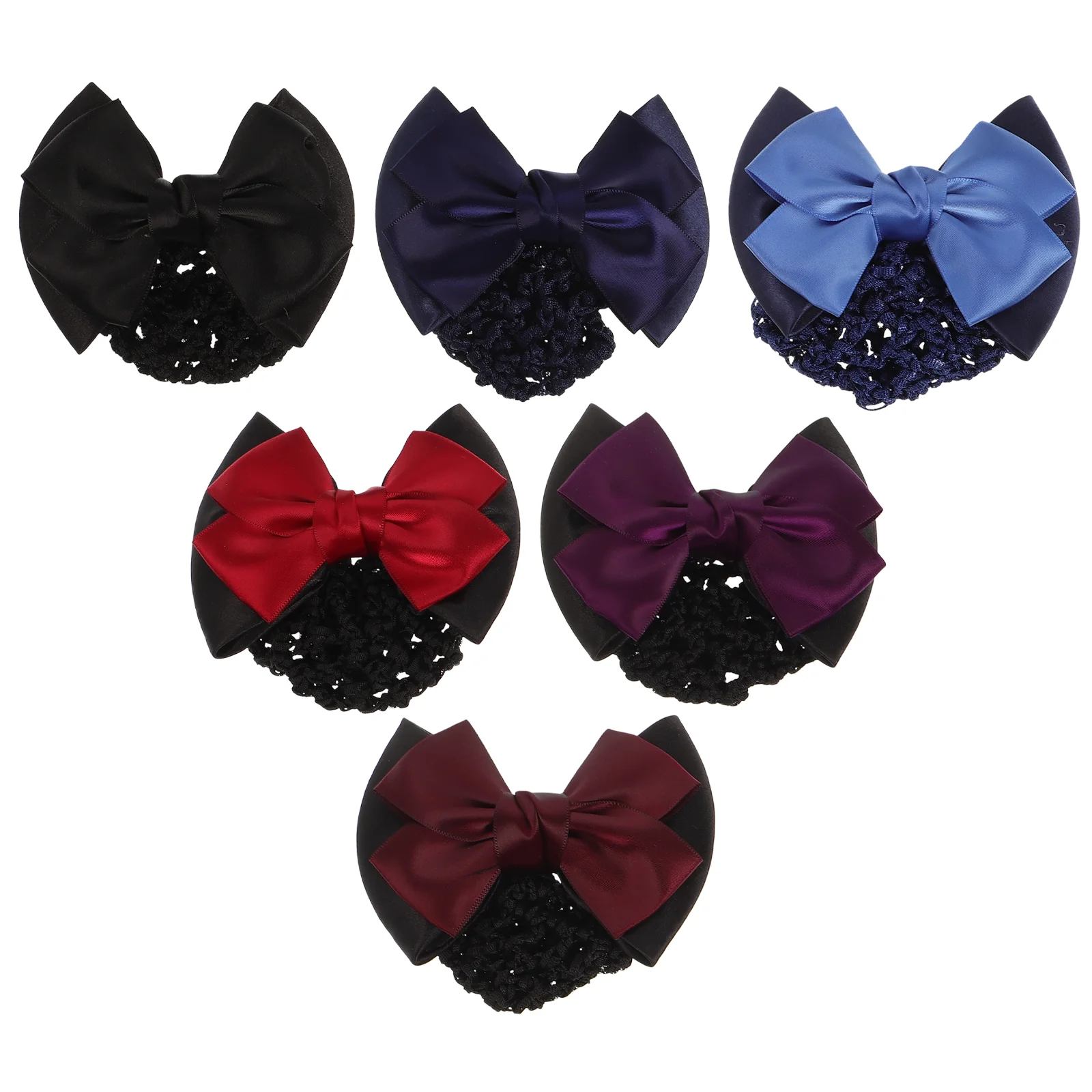 6Pcs Women Hair Elastic Clips Mesh Bun Nets Bow Headdress Hairpins Ties Hair Off Neck Cool Down Cloth High Elasticity