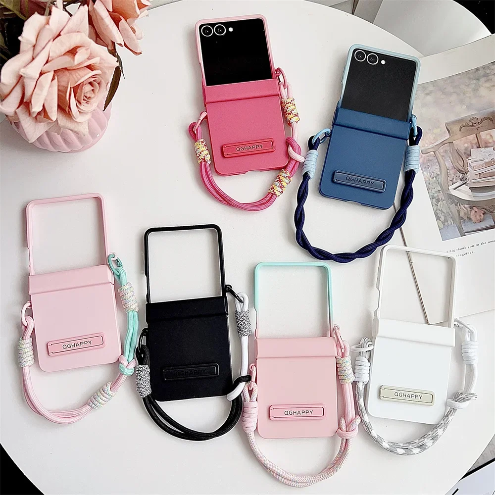 Gradient Candy Color Phone Case with Wrist Strap and Hinge Protection