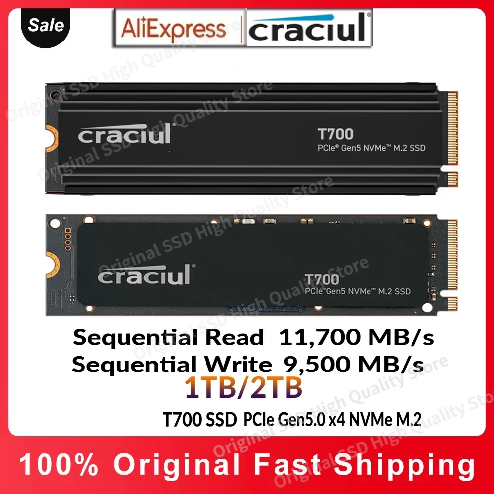 

T700 1TB 2TB Gen5 NVMe M.2 SSD 12400MBs Internal Solid State Drive for PlayStation 5 Dell Lenovo Asus HP Laptop&Desktop