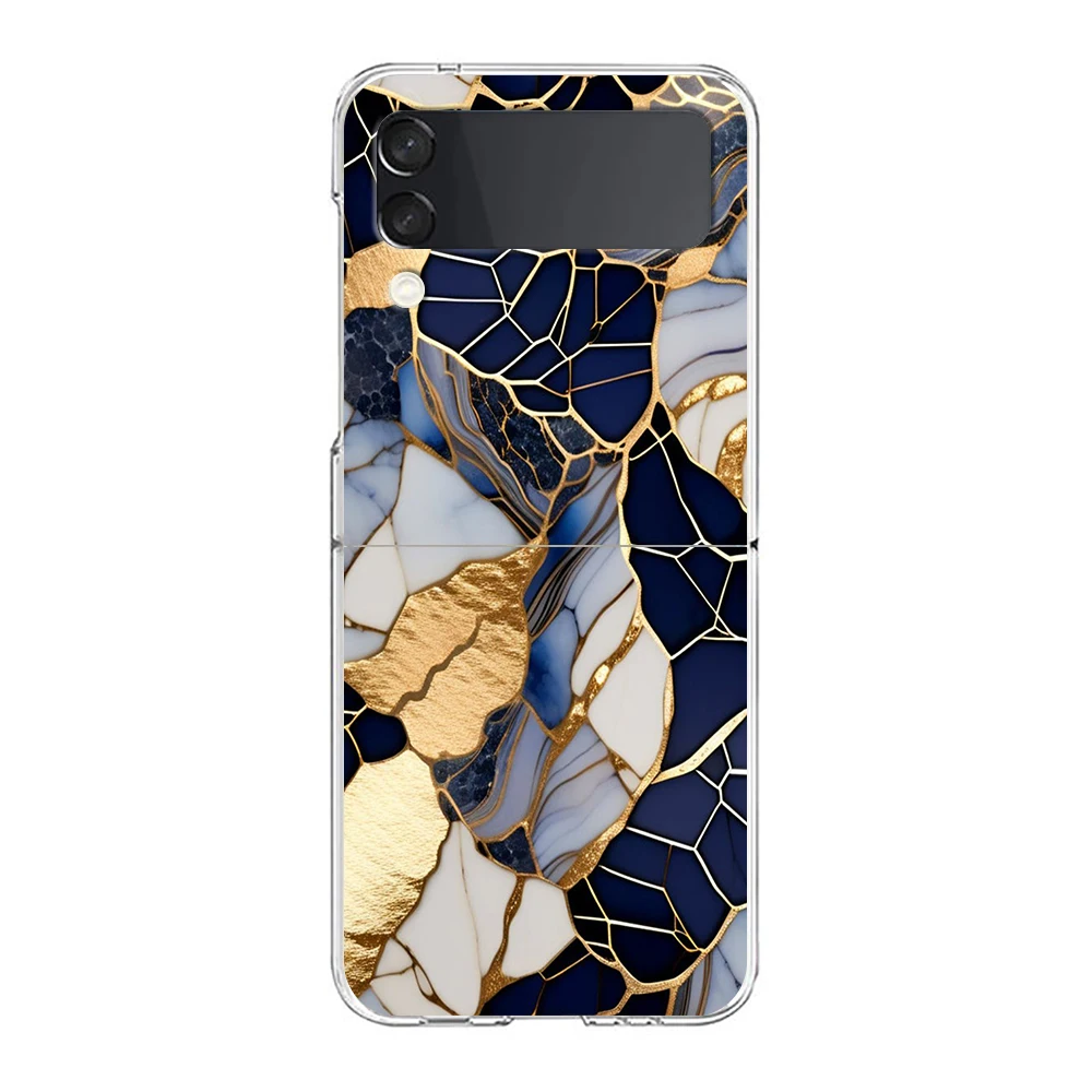 Hard Clear Folding Phone Case with Watercolor Marble Design