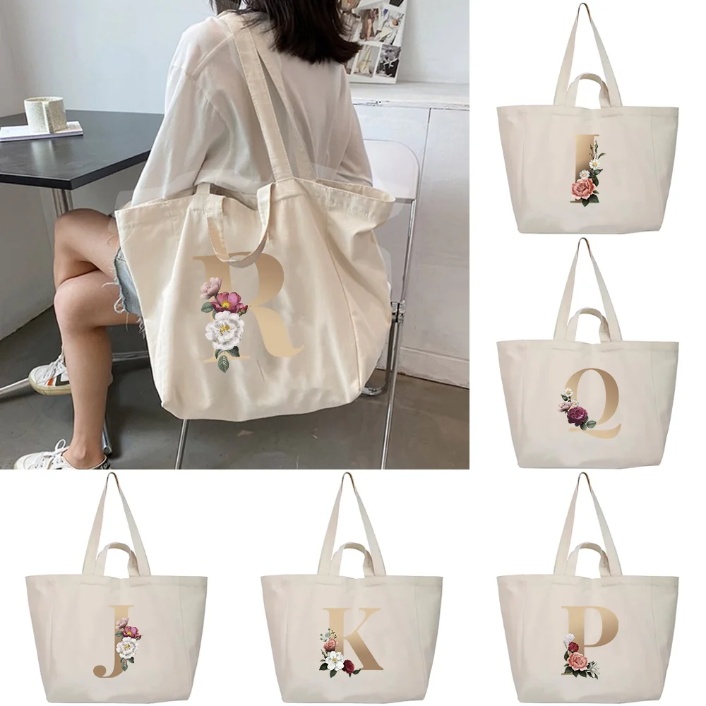 

Shoulder Bag Handbag Women Fashion Travel Shopping Bags Casual Version Wild Canvas Tote Pouch Gold Letter Print Storage Packet